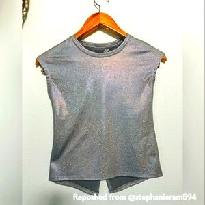 NWOT More Than Magic Rainbow Metallic Silver Sleeveless Open Back Shirt Sz. M